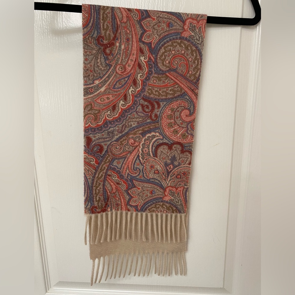 Loro Piana Cream/Paisley Cashmere Fringe Scarf